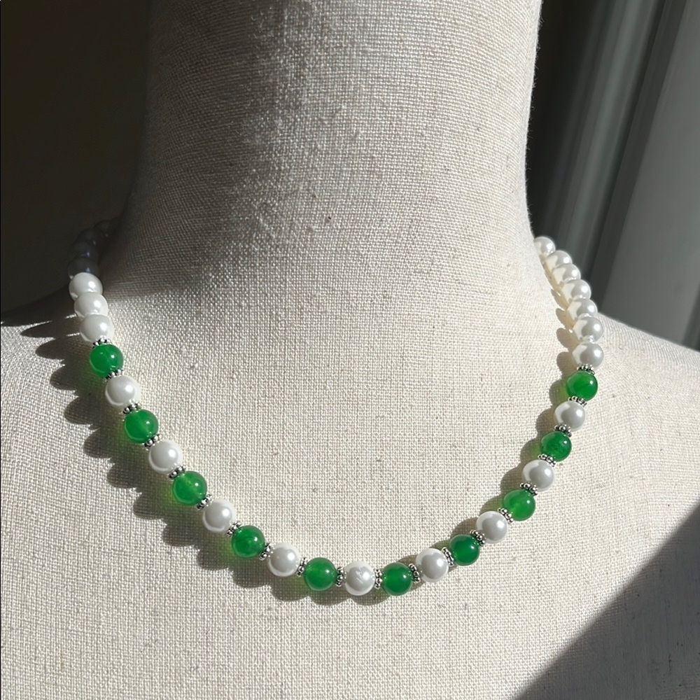 Green Onxy & Fresh Water Pearl